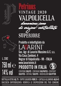 6 bottles "Petrinus" Valpolicella Superiore DOC 2020